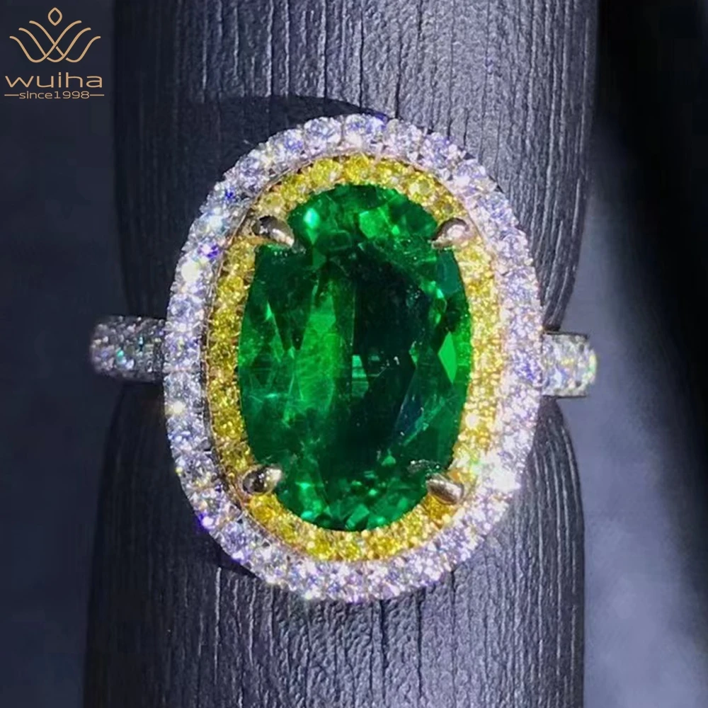 

WUIHA 9K Solid White Gold 3EX VVS Oval 2.72CT GRC Emerald High Carbon Diamond Wedding Gemstone Ring for Women Gift Drop Shipping