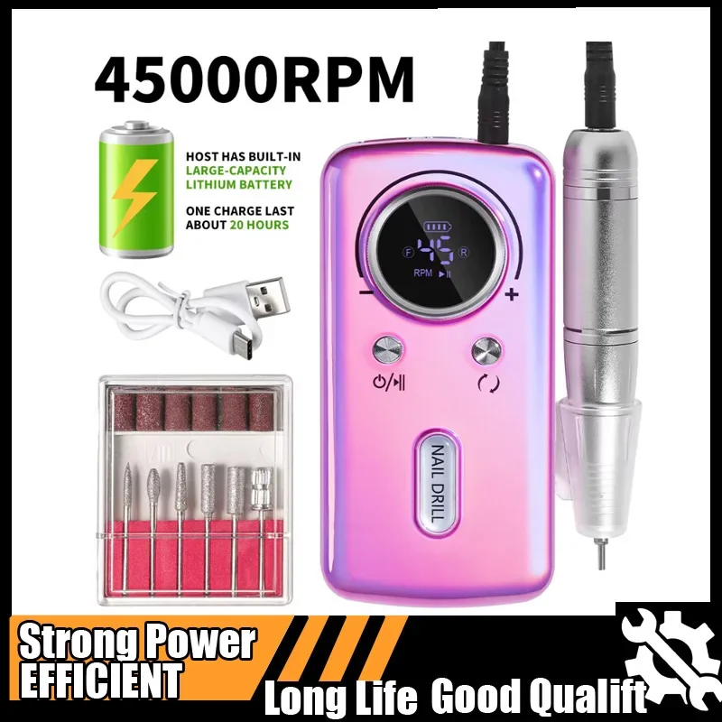 

45000RPM Rechargeable Nail Drill Machine Electric Portable Nail File Nail Sander for Gel Nails Polishing For Home Manicure Salon