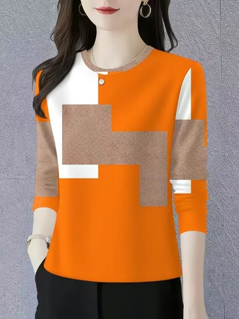 

Faionable Round Ne Long Sve Base irt, женская новинка осени 202, модная футболка Mommy Sle с прикрытием живота, удобная посадка