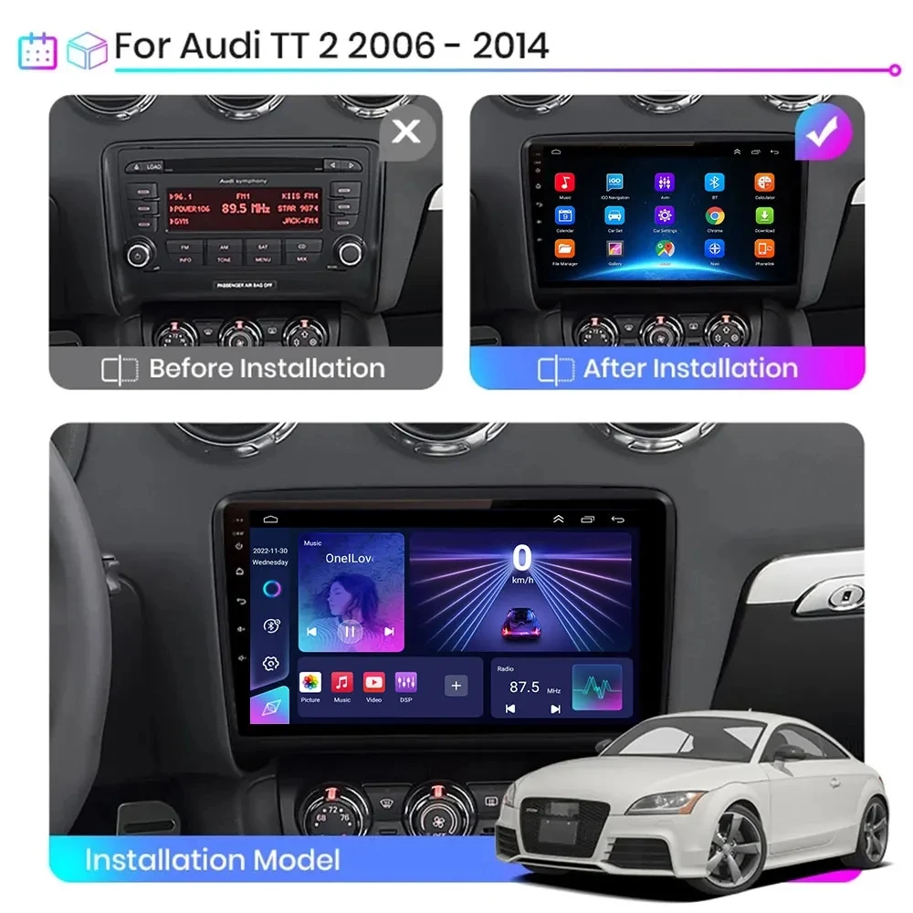 Android 15 WIFI+4G Carplay Car Radio GPS For Audi TT MK2 8J 2006 2007 2008 2009 2010 2011 2012 Car Stereo Multimedia Player DSP