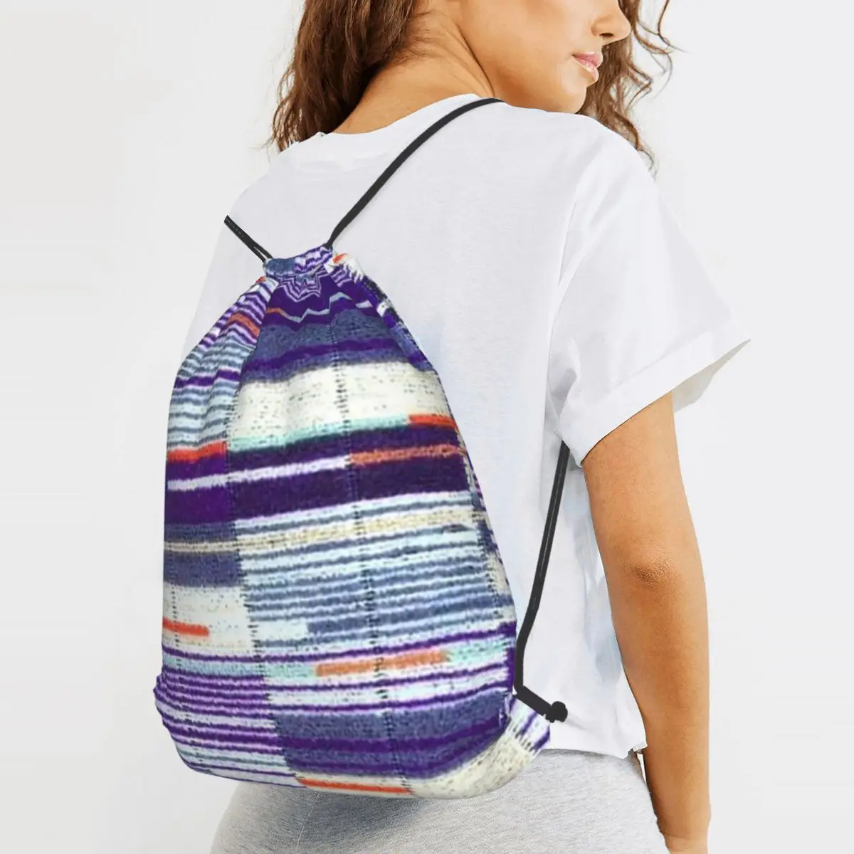 Elizabeth Line Underground Moquette Seat Cover Backpacks Portable Drawstring Bags Sundries Bag Book Bags for Travel School
