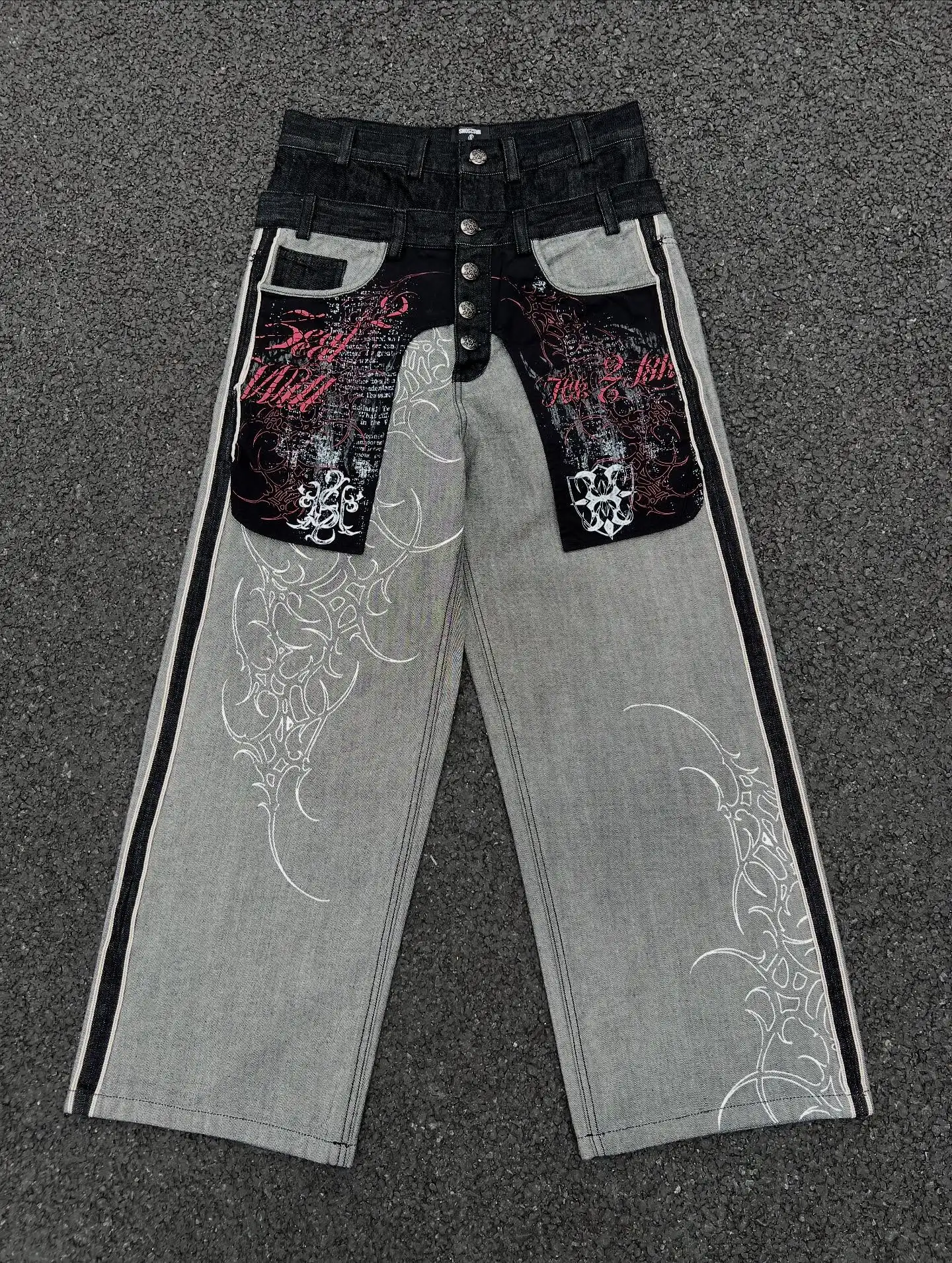 

American retro patchwork Embroidery baggy jeans y2K harajuku trend hottie hip hop popular fashion casual couple Wide-leg pants