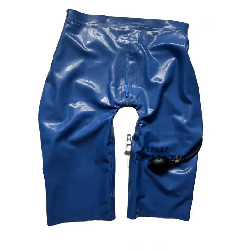 Men Inflatable Latex Shorts Crotch Zipper Rubber Handmade Double Layer Underpants Men Boxer Shorts