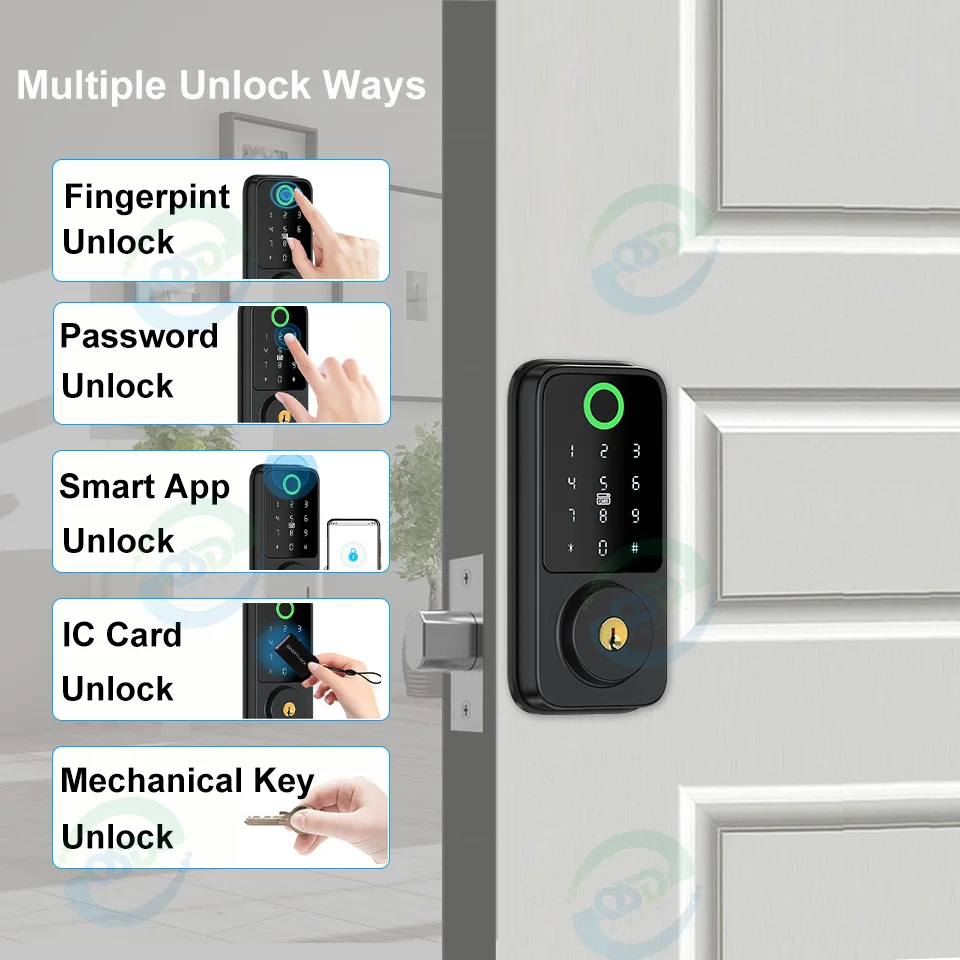 High Security Fingerprint Auto Deadbolt Lock TTlock Tuya APP Electric Bolt Digital NFC Password Keyless WiFi Smart Door Lock