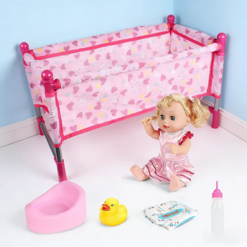 

1Set Reborn Doll Bed Baby Toddler Crib Baby Doll Bed Play House Toys Accs