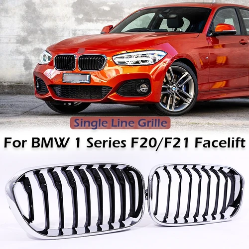 Rejilla de riñón de línea de listones individuales, rejilla M cromada negra mate brillante para BMW Serie 1 F20 F21 Facelift 2015-2019 118d 120i M135