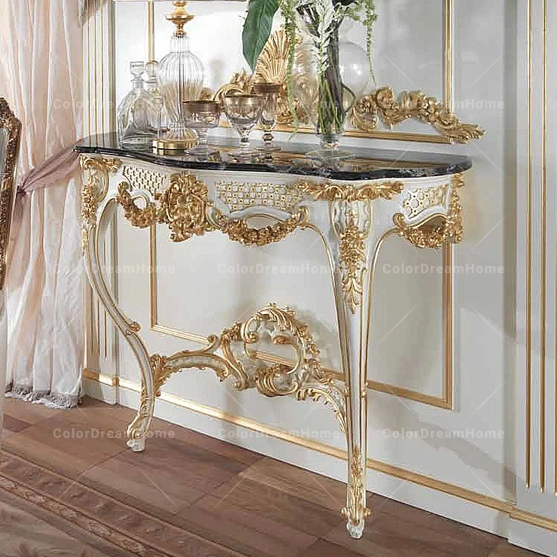 custom.French Luxury Console Table in Solid Wood Hand Carved Entrance Table Home Vintage Living Room Furniture