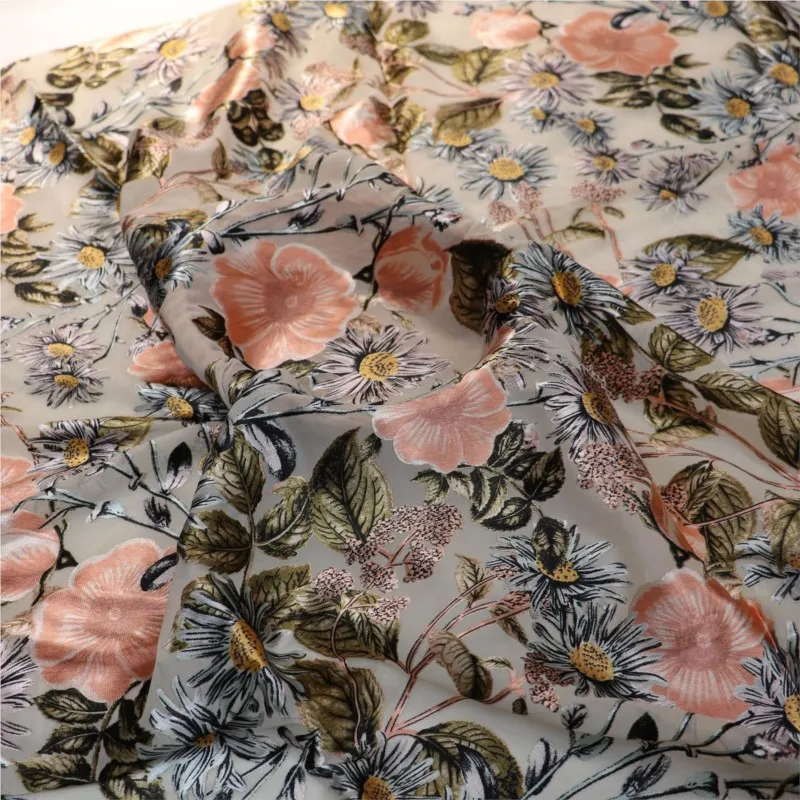 

Woven brocade viscose printed mottled burnt gauze velvet fabric sleeping dress cheongsam