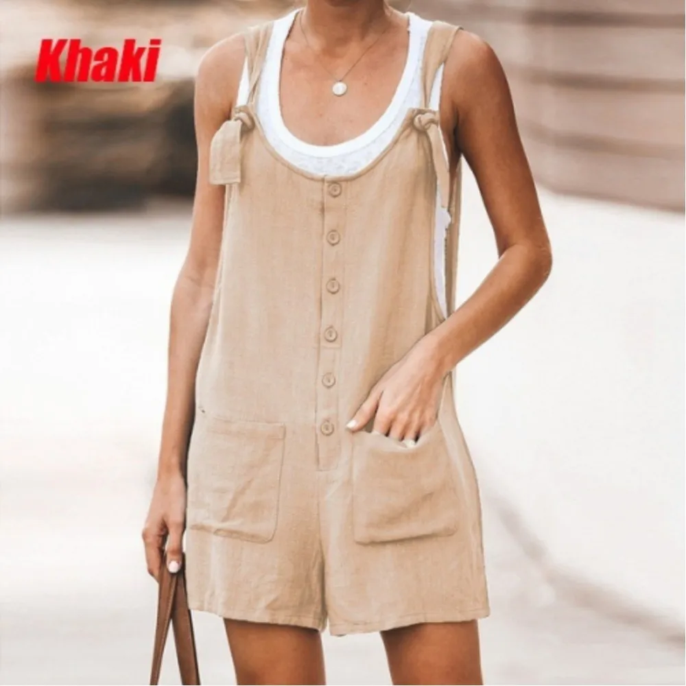 Women's Casual Jumpsuits Shorts Loose Army Green Rompers Summer Solid Color Button Moda Praia Feminina 2024 Women Playsuits