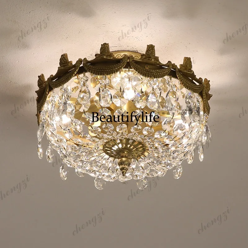 French retro neoclassical entrance cloakroom balcony, exquisite corridor round ceiling crystal lamp