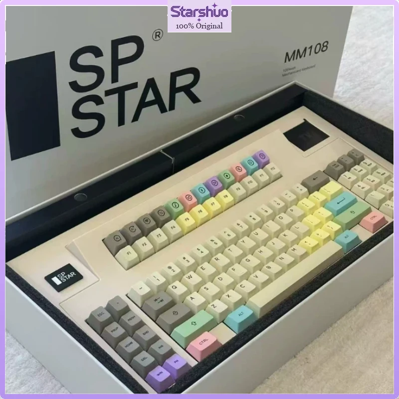 SPSTAR MM108 Full Size Retro Hot Swappable Mechanical Keyboard Large Customizable LCD RGB Tri-Mode Keyboard For Windows Laptop