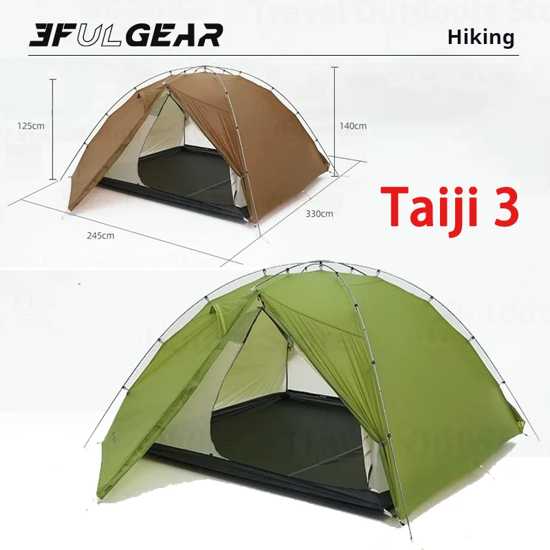 3F UL GEAR Taiji 3 Camping Tent Ultralight 3/4 Season Tent 15D Silnylon Quick Building Tent 3-4 People Outdoor Travel Waterproof