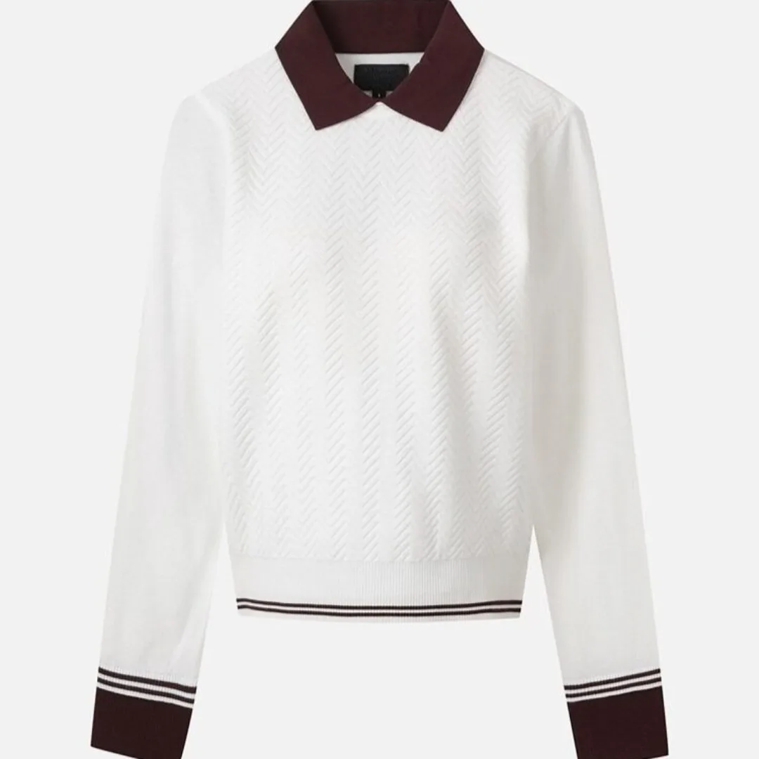 Women's Golf Knit Top 2026 Fall New Korean Style Long Sleeve Polo Collar Colorblock Slim Fit Breathable Outdoor Versatile Trendy