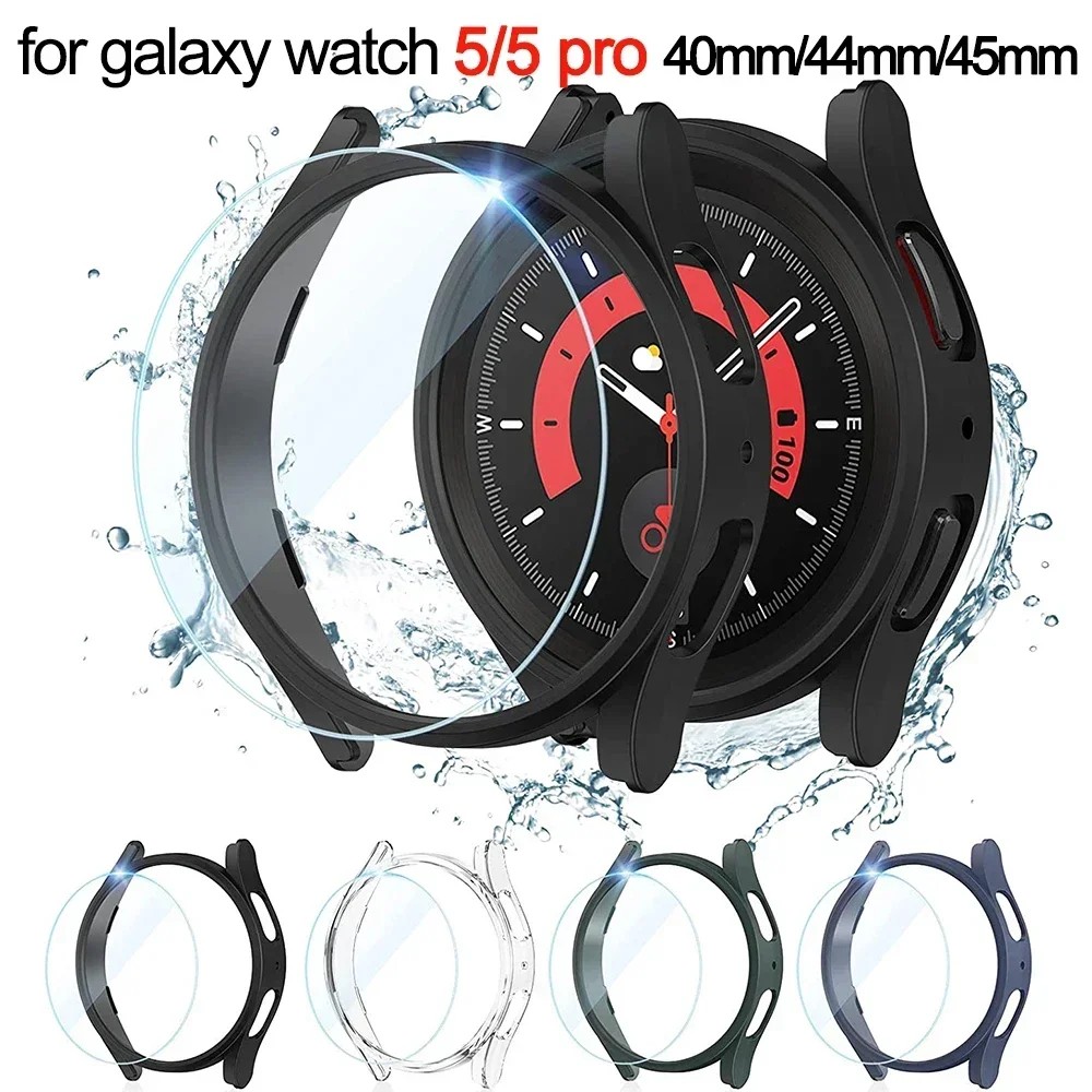 Glas + hoesje voor Samsung Galaxy Watch 5/5 Pro Waterdichte PC Galaxy Watch 5 40 mm 44 mm Cover Watch 5 Pro 45 mm Cover + schermbeschermer