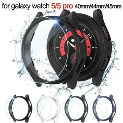 Стекло + чехол для Samsung Galaxy Watch 5/5 Pro Водонепроницаемый ПК Galaxy Watch 5 40 мм 44 мм Чехол Watch 5 Pro 45 мм Чехол + Защитная пленка для экрана