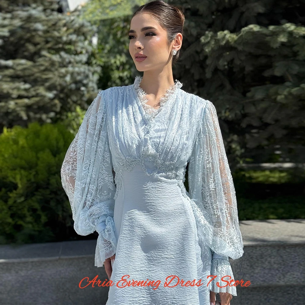 Robe de Cocktail en dentelle exquise, manches longues, classique, en mousseline de soie, personnalisée, à la mode, col en v, pour occasions spéciales