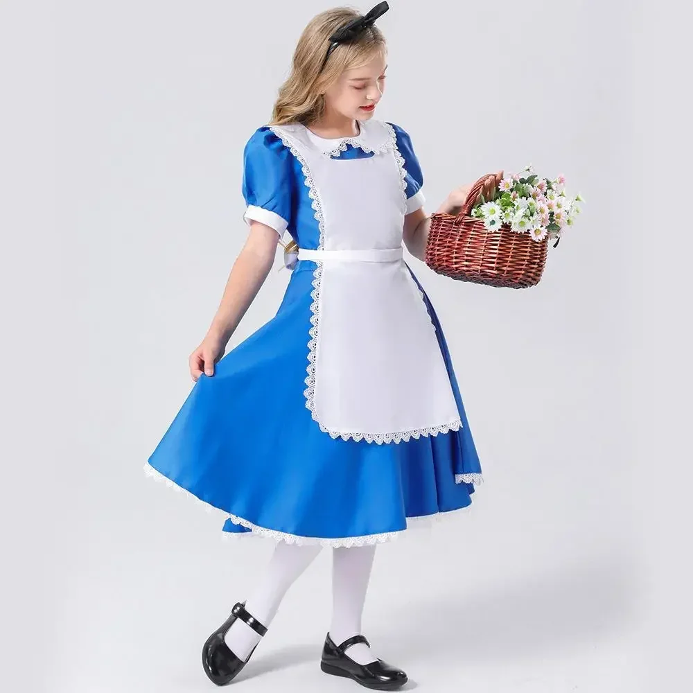 Halloween cosplay anime empregada vestido azul fantasia de princesa