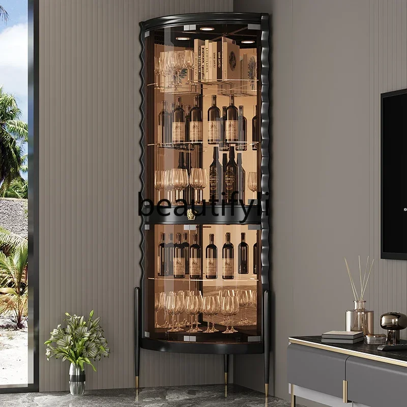 2003 Glass Door Triangle Wine Cabinet Living Room Light Luxury High-End Corner Display Red Wine Corner Cabinet New Model