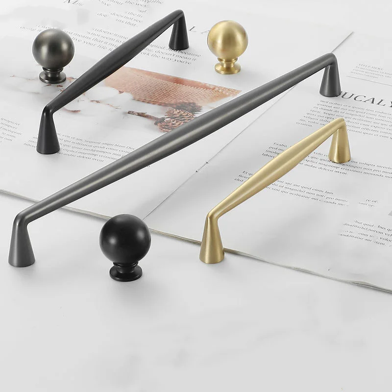 Brass Gold Black Gray Cabinet Handle and Knobs Nordic Wardrobe Bar Pull Furniture hardware Brass Knob American Simple Handles