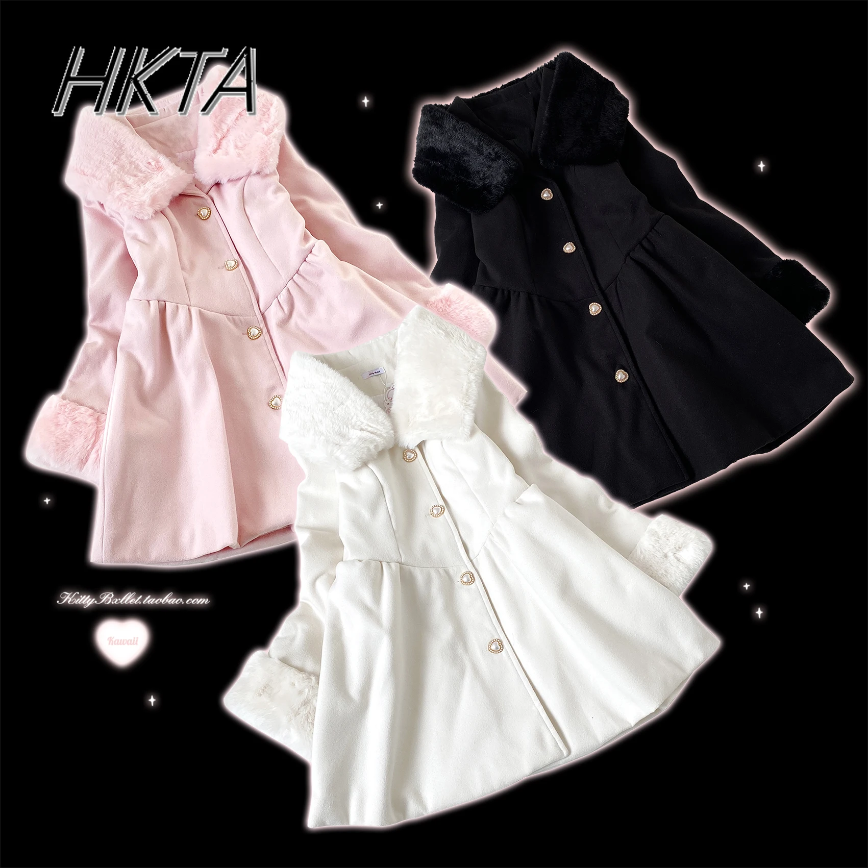 원피스 여성 슬림 긴팔 모직 롱 코트, 탈착식 모피 칼라, 광산 모조 트위드 코트, 귀엽고 우아한 일본 겨울 신상