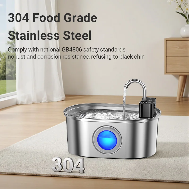 ROJECO Stainless Steel Cat Water Fountain 4000mAh Sensor Smart Automatic Pet Water Dispenser For Cat Dog Pet Drinking Fountain