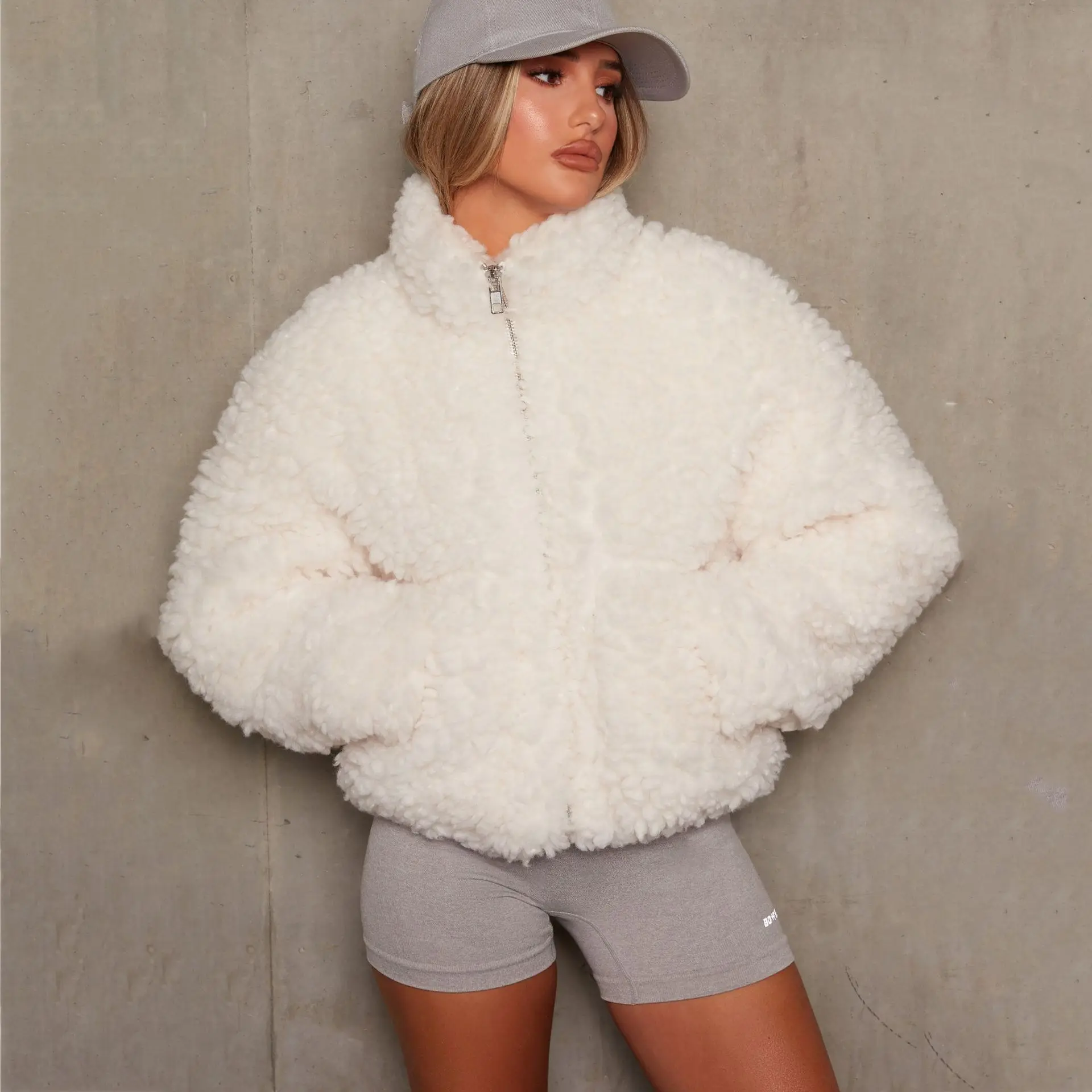 Chic Faux Lambswools Teddy Jacket Hairy Fleece Bomber Coat Plush Stand Collar Velvet Cardigan Outwear Zipper Shaggy Parka Tops