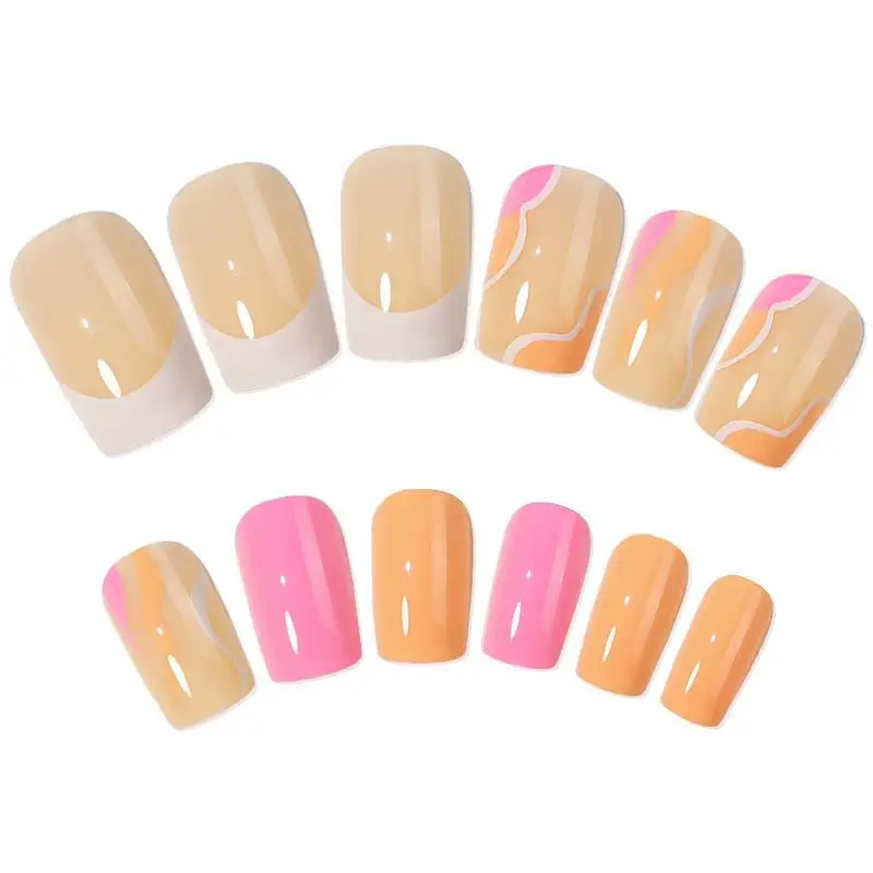 Wear French nail art wavy nail patch color-block nail patch press on nails sheet The Frontiers of Nail Fashion