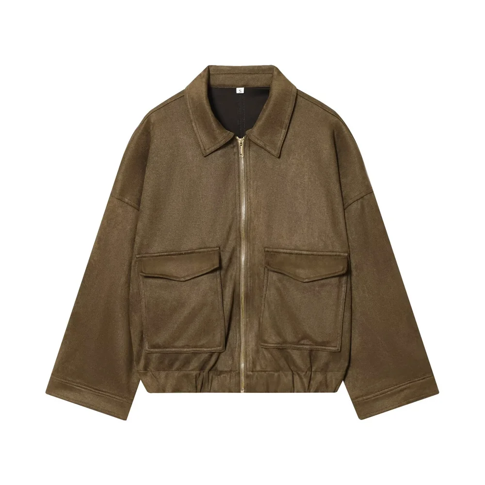 

Женская осенняя новая повседневная свободная универсальная замшевая куртка с эффектом текстуры, верхнее пальто