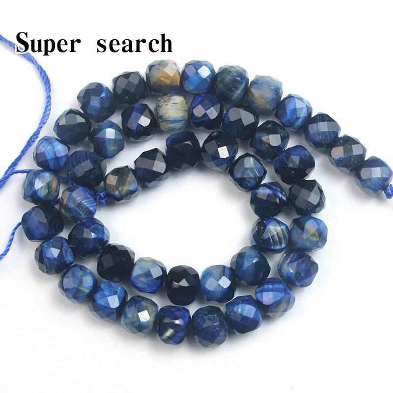 Faceted Blue Tiger Stone Cube Beads Diy Handmade Bracelet Necklace Accessories Scattered Beads