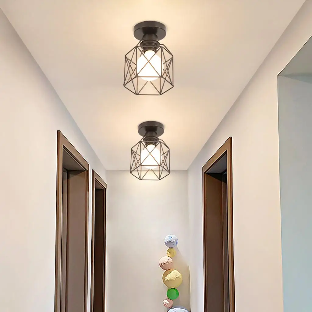 Vintage E27 Ceiling Light Shade Modern Wood Ceiling Lamps for Home Corridor Aisle Metal Indoor Cage Chandelier Lighting Fixures