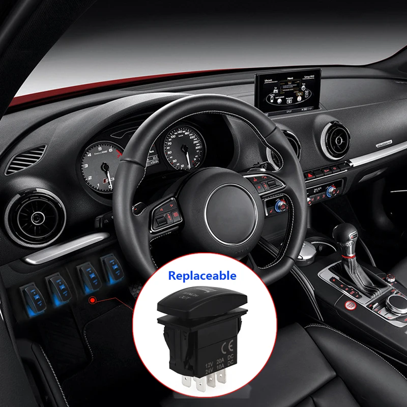 Herorider 12V 24V Winch In Winch Out Rocker Switch (ON) -OFF- (ON) 7 Pin Laser Blue Momentary Rocker Toggle Switch Led Blue