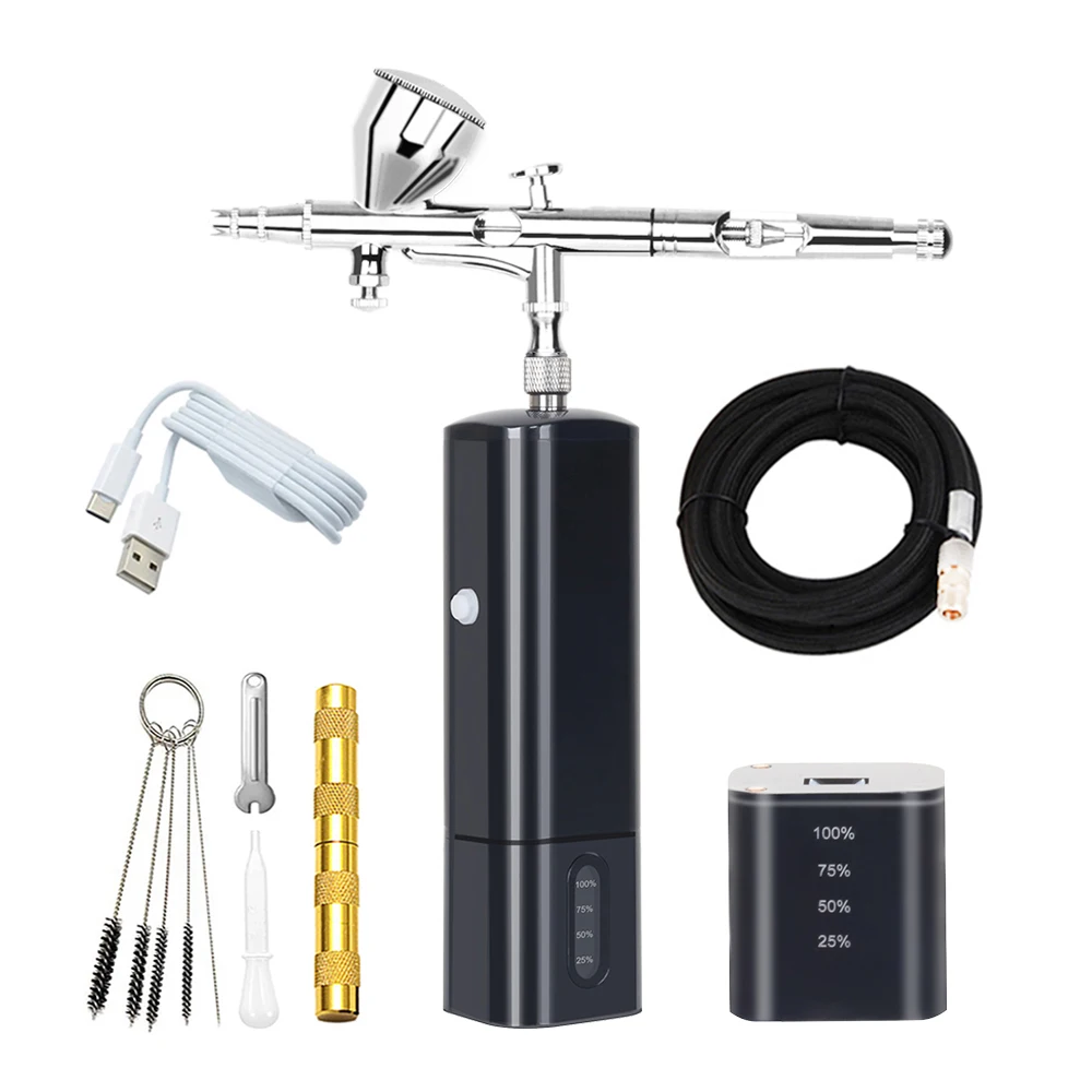 TM90-180J Mini Cordless Airbrush With Compressor Kit Rechargeable Spray Pen Cake Deraction Coloring Model Nail Art Face SPA