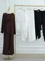Abayas pour femmes plaine 2 pièces Abaya Damen dubaï hauts pantalon modeste ensemble musulman Islam Robe Caftan Marocain Femme Musulmane caftan 4