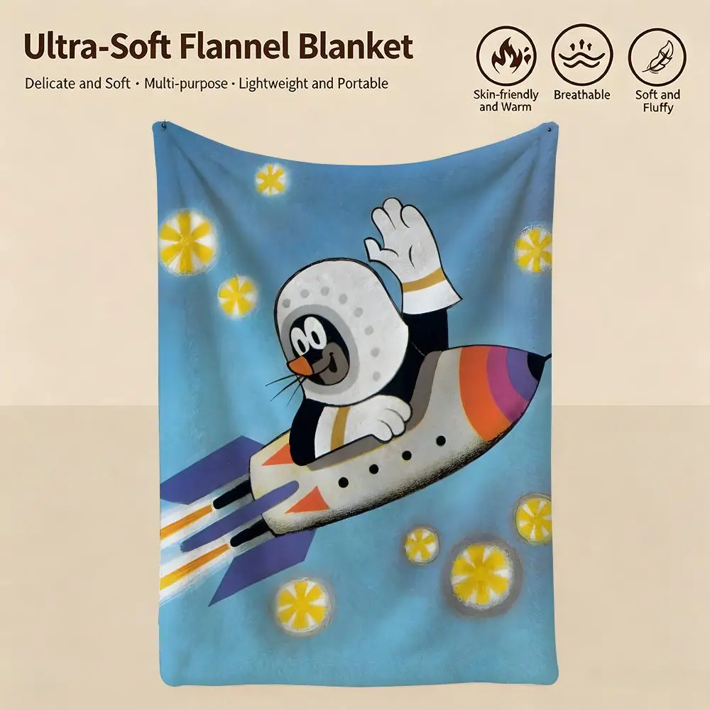 cartoon T-The Little Mole-e Throw Warm Soft Flannel Blanket, Multi-use for Sofa Bed Camping Travel Nap