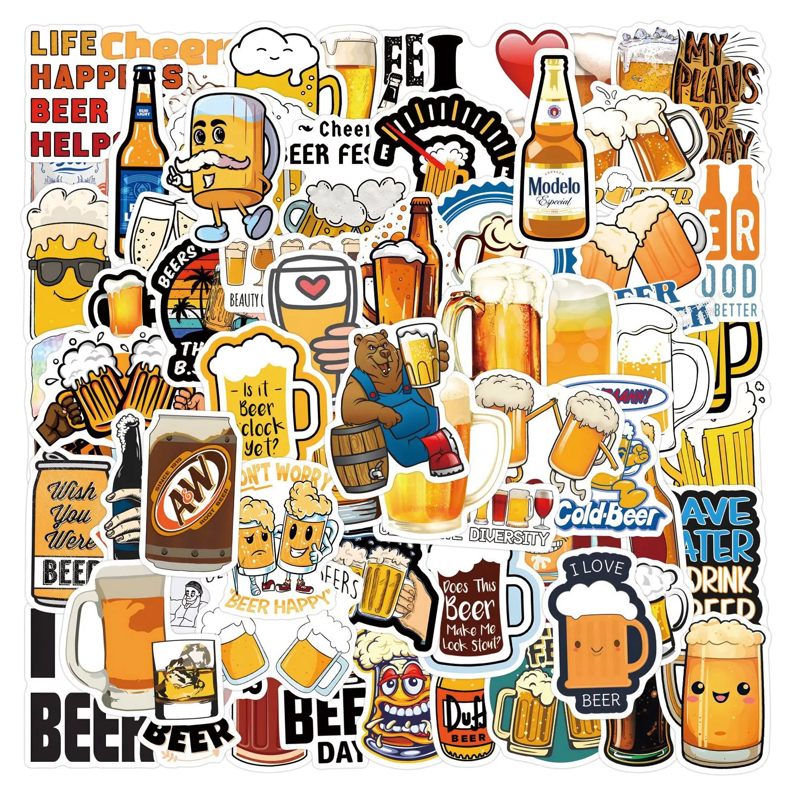55/110PCS Beer Cartoon Stickers Reduce Summer Heat Drink Sticker Happy Celebrate Decals DIY Laptop Phone Bike Skateboard Kid Toy