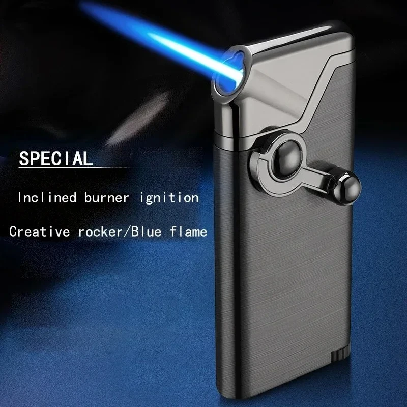 Creative Rocker Ignition Oblique Fire Butane Torch Lighter, Blue Jet Turbo Flame Lighter, Special Smoking Accessory Gift for Men