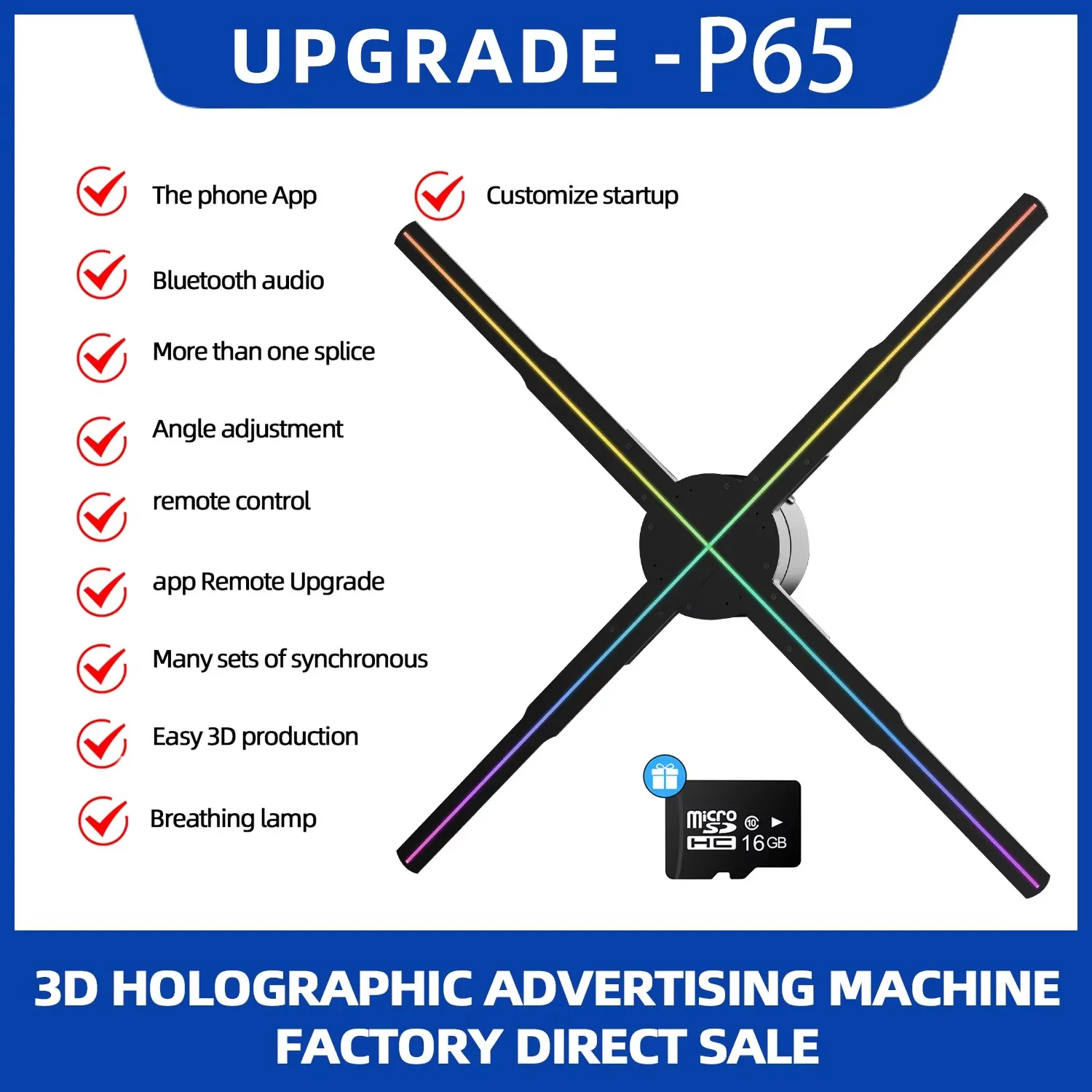 3D Holographic Fan Screen LED Sign Light Rotating Imaging Holographic Advertising Light Projector Supports Mobile Wifi Remote