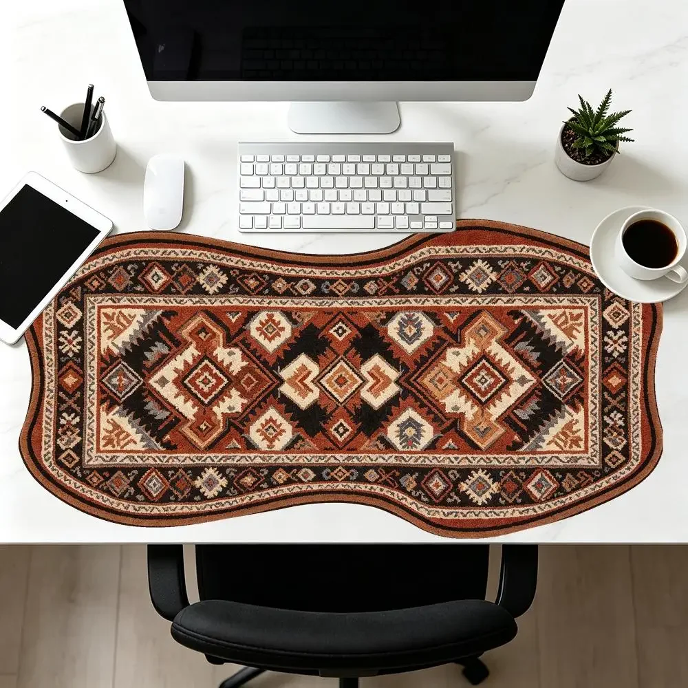 Reddish Brown Geometric Mouse Pad - Smooth Cloth Surface Thick Rubber Special Shaped Office Decorative Mat for Classic Desktop