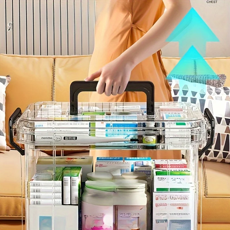 Modern Waterproof PVC Medicine Storage Box, Double-Layer, Stackable, Flip Top Closure, Rectangle Shape