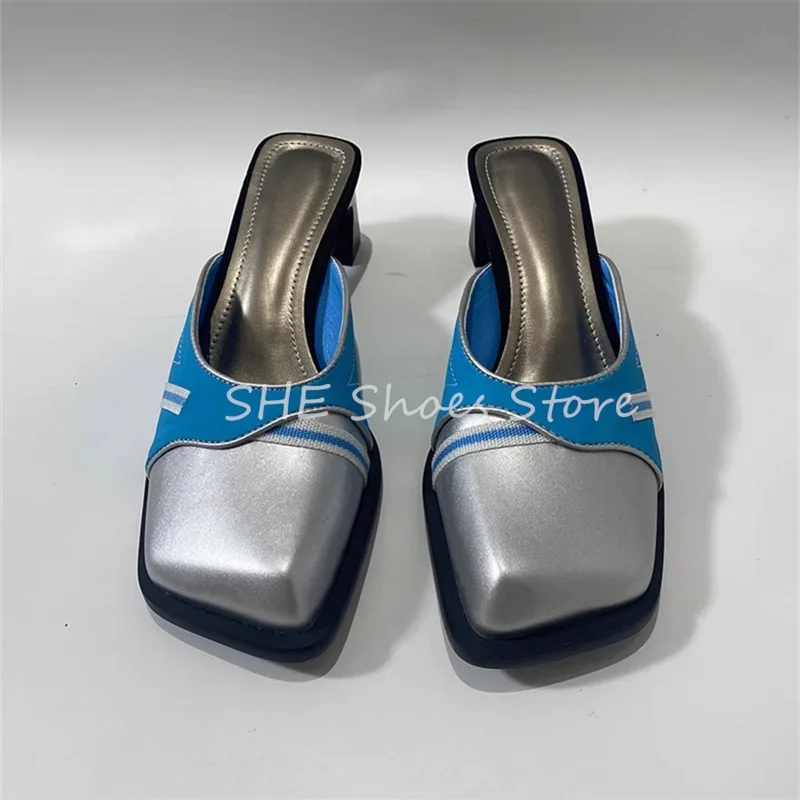 

Fashion Mixed Color Square Toe Slingback Pumps for Women Outside Shallow Slip-On Sandals Ladies Casual Shoes Slippers