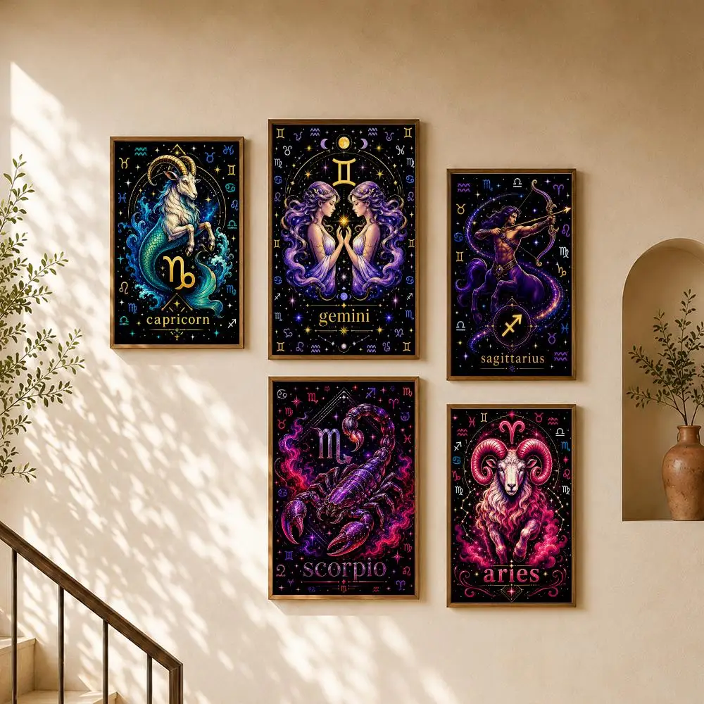 Astrology Zodiac Celestial Birth Signs Poster PP Self Adhesive Home Garage Dorm Bar Wall Decor Aesthetic Retro Gift