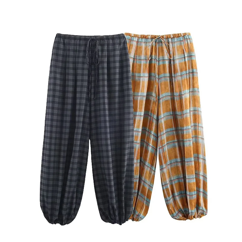 Frauen Herbst Neue Plaid Gedruckt Lose Hosen Weibliche Mode Vielseitig Kordelzug Elastische Taille Hosen Streetwear Casual Hosen