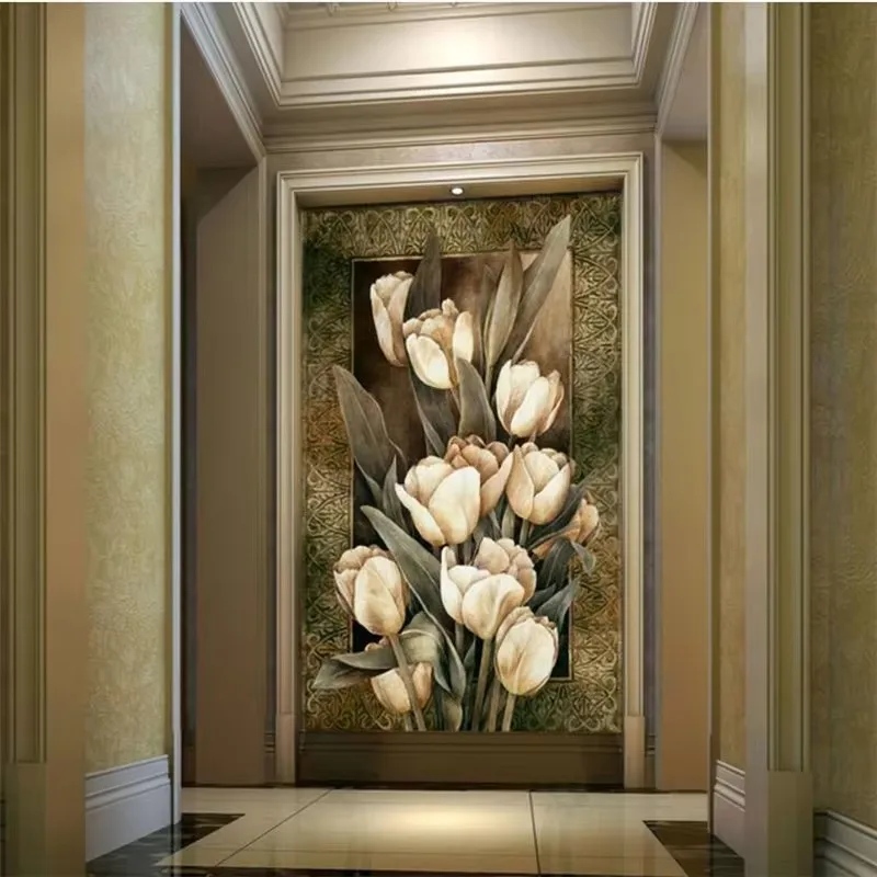 

Фотообои на заказ, 3D фреска обои, европейский стиль, ретро, белый тюльпан, картина маслом, археология, ТВ-фон, обои, домашний декор