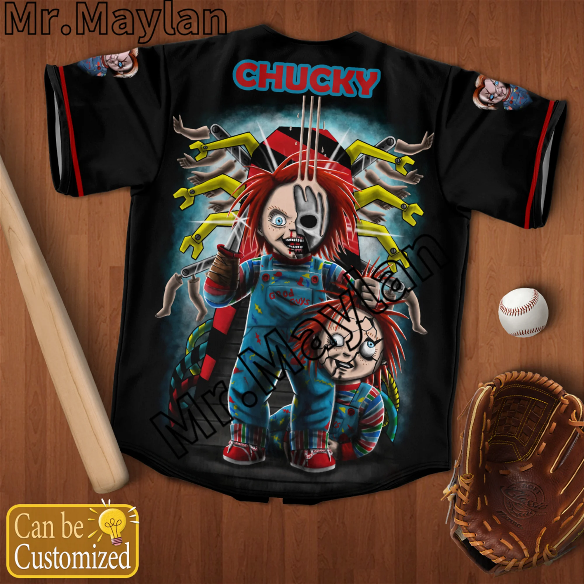 

Halloween Horror Charaters Chucky Custom Baseball Jersey Shirt Baseball Shirt 3DPrint Men's Shirt Casual Shirts hip hop Tops-888