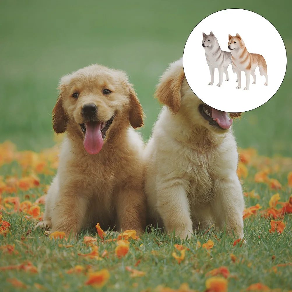 

2Pcs Pet Dog Decor Simulated Husky Detailed Desktop Ornament Educational Kids Gift Animal Sculpture Dog Model Fake Husky