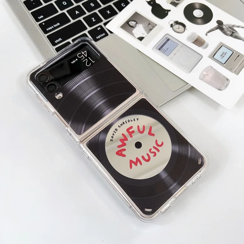 

Mirror Black CD Phone Case for Samsung Galaxy Z Flip 3 Z Flip 4 Z Flip 5 Hard PC Back Cover for ZFlip5 Case Shell