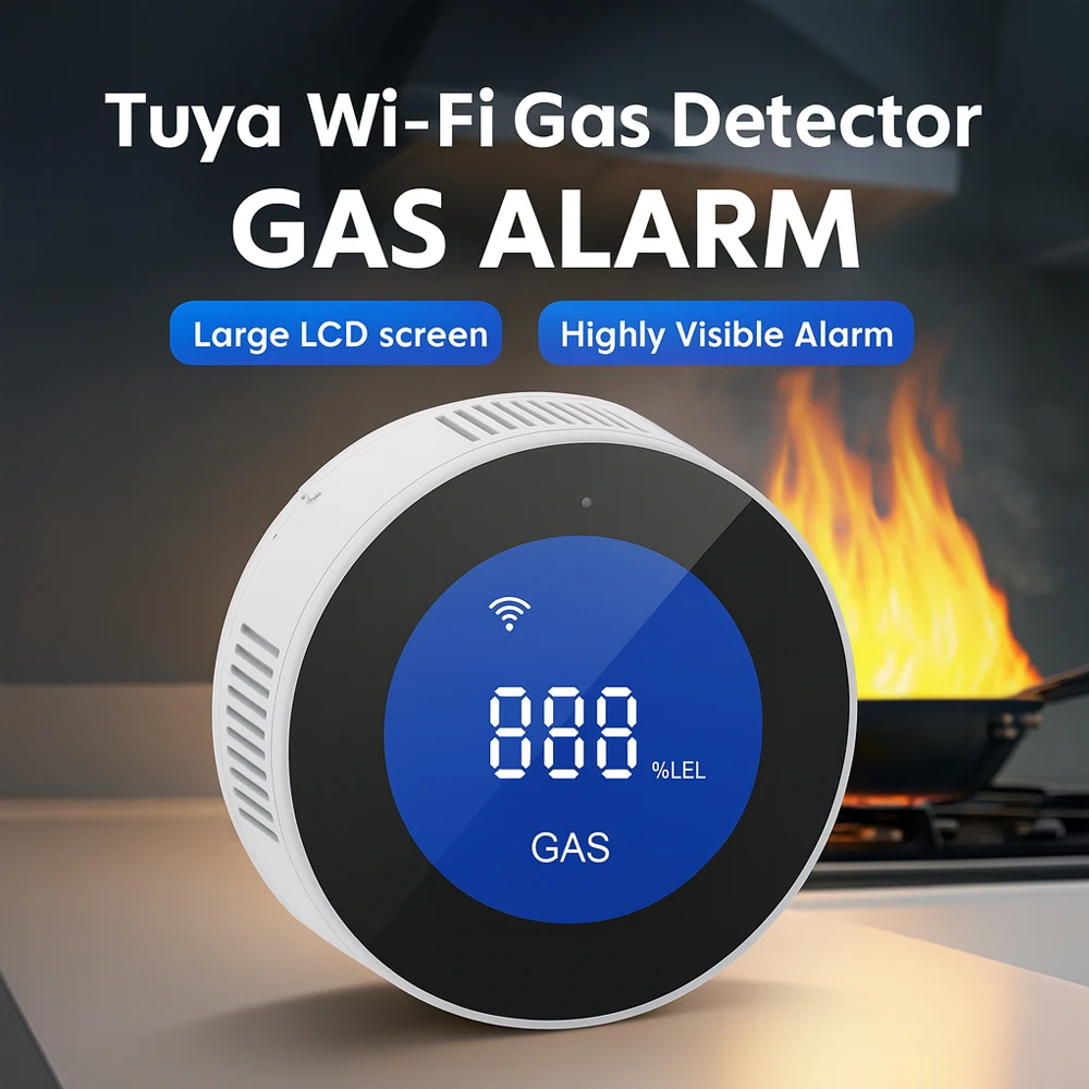 Tuya WiFi 가스 감지기 알람/스마트 천연 가스 누출 센서/90dB 사운드 앱 원격 경고/홈 주방 안전 모니터