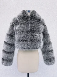 ZADORIN Топ модный укороченный меховой топ FAUX Fox Fur Coat Женская отложная шуба с меховым воротником Зимние меховые пальто Женская пушистая шуба