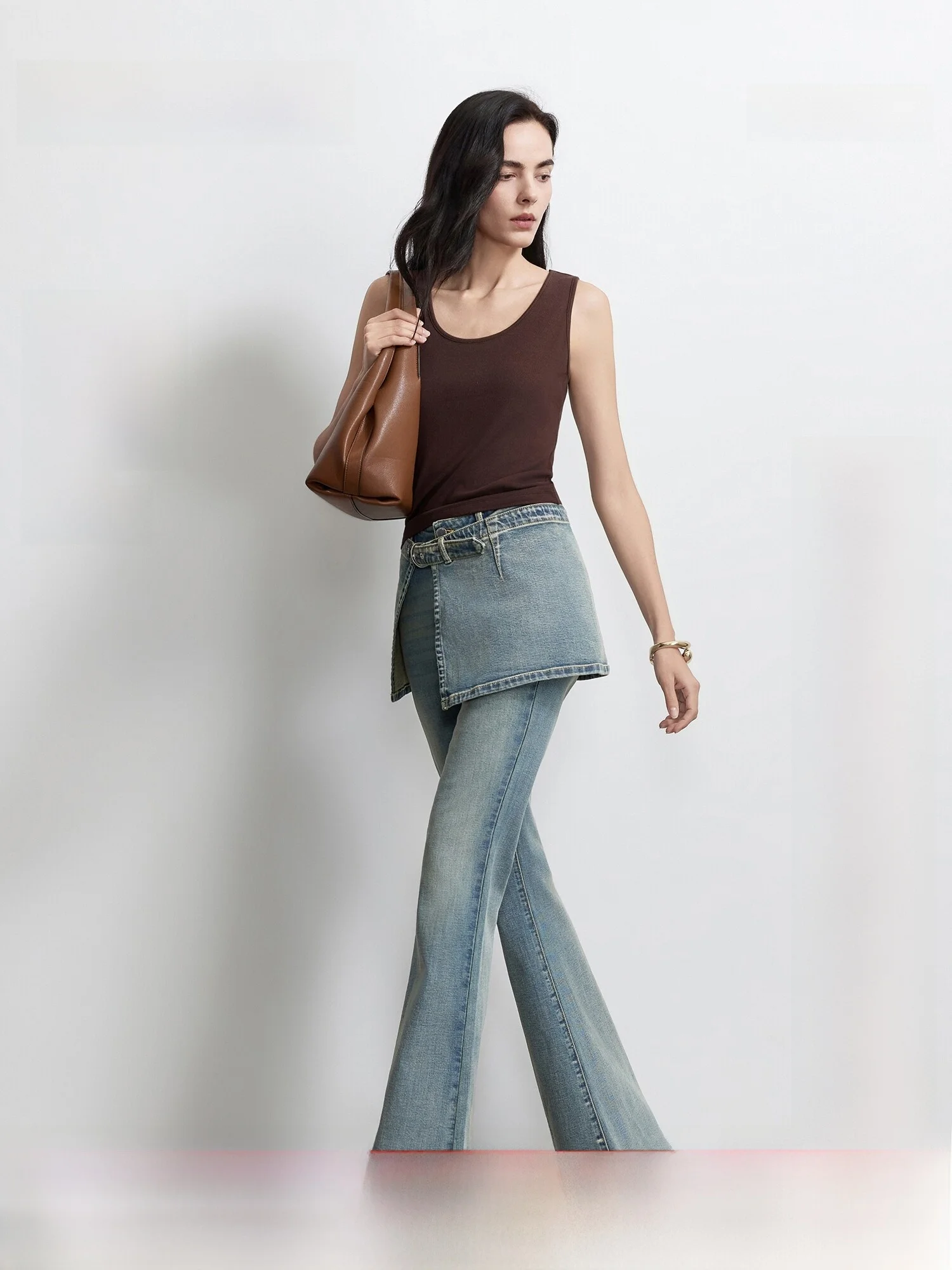 Retro Washed Bell Bottom High Waist Denim Jeans Women's Layered Wear Vintage Flared Pants Casual Travel Commute