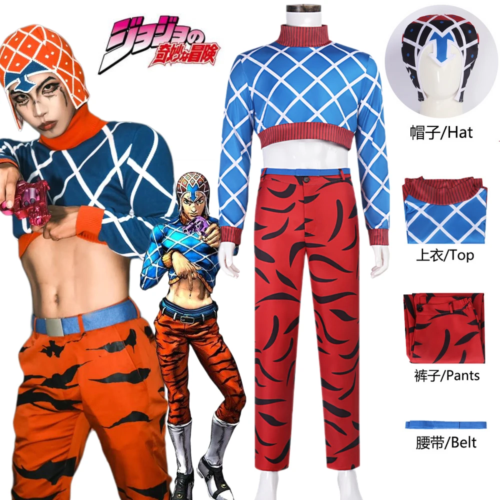 

Guido Mista Cosplay Costume Anime Golden Wind Cosplay Uniform Full Set Halloween Party Role Play Comic Guido Mista Costumes Men